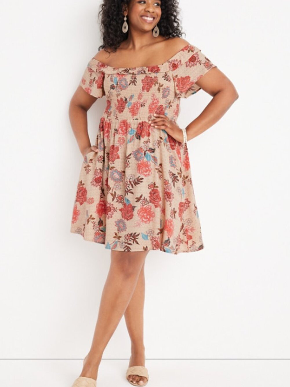 Maurices Smocked Floral Cold Shoulder Babydoll Mini Dress XL